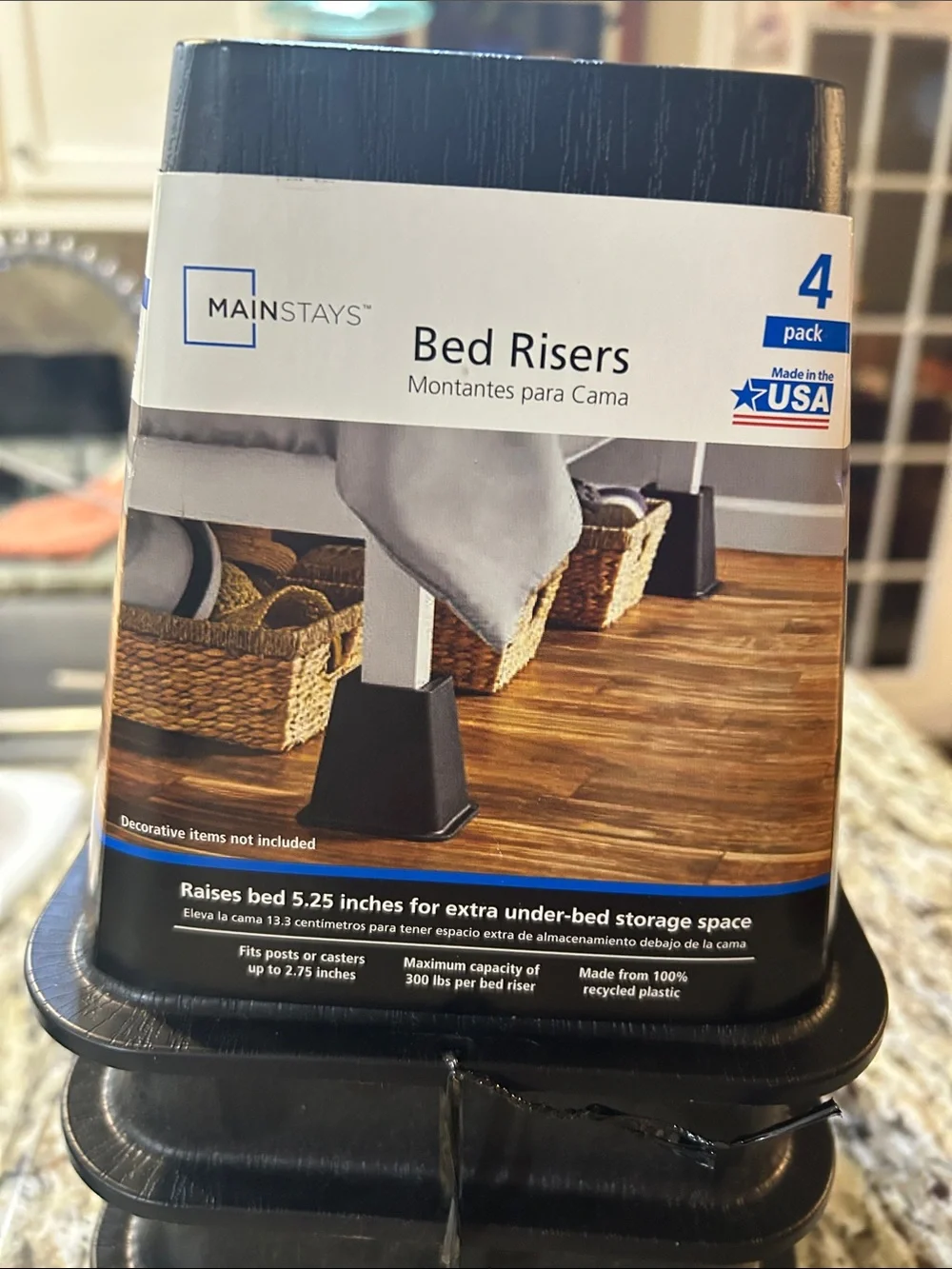 Mainstays Black Bed Risers 4-Pack - Stackable Furniture Lifts